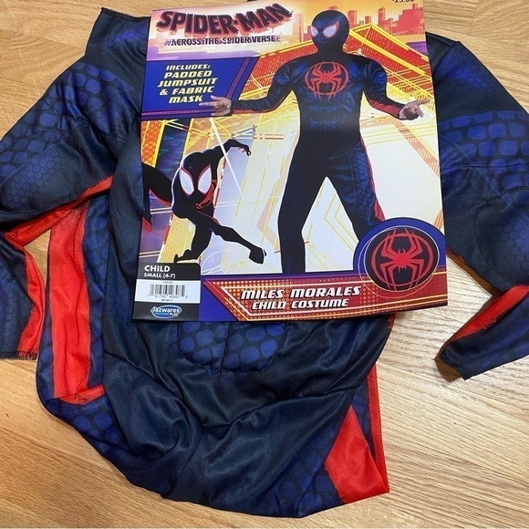 Spider-Man Miles Morales Costume NEW Small 4-7 Padded Jumpsuit & Mask Blue Red - Picture 2 of 6